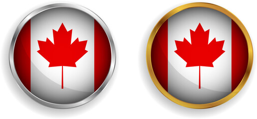 Canada flag badge silver and gold frame logo vector illustration.