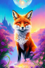 Obraz premium The fox, floral background, Generative AI Art Illustration 10