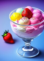 Ice cream, strawberries with ice cream, Generative AI Art Illustration 08