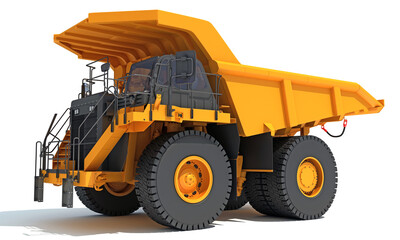 Obraz na płótnie Canvas Mining Dump Truck heavy construction machinery 3D rendering on white background