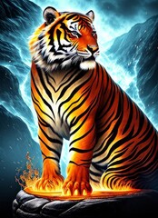 Tiger, tiger on fire, Generative AI Art Illustration 04