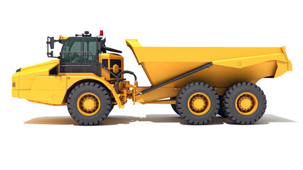 Fototapeta Mining Dump Truck heavy construction machinery 3D rendering on white background obraz