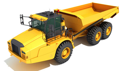 Mining Dump Truck heavy construction machinery 3D rendering on white background