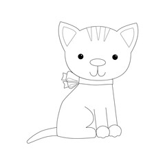 Coloring page. Cute kitten with a bow.