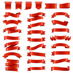 Red Retro Paper White Ribbons Set