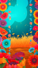 Obraz na płótnie Canvas Festa Junina. Banner vertical de flores coloridas com espaço de cópia. IA generativa