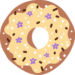 Simple illustration of donut with beige cream and sprinkle