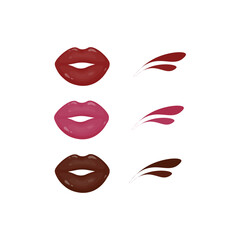lips painted with different colors of lipstick.vector illustration