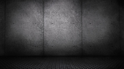 Concrete, products background. Industrial aesthetic, 3D illustration advertisement template backdrop, ideal for tools or technology products