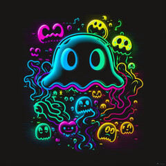 Generative Ai: 3d ghost t-shirt  colorful design