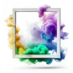 Colorful swirling smoke square frame isolated on white background. Colorful color abstract smooth flowing vapour. Ai generated square frame design.