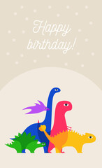 Fototapeta na wymiar Birthday greeting card. Collection of different types of the dinosaurs