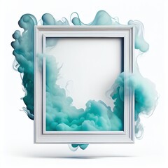 Sea Blue swirling smoke square frame isolated on white background. Sea Blue color abstract smooth flowing vapour. Ai generated square frame design.