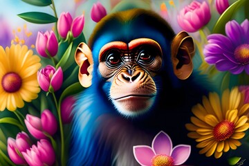  Monkey's Flower Power. Generative AI. 