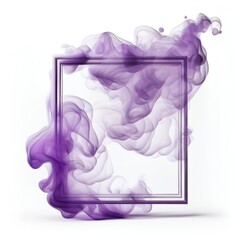 Purple swirling smoke square frame isolated on white background. Violet Purple color abstract vapour . Ai generated square frame design.