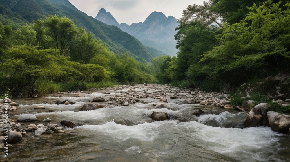 Wall mural river in mountains generative ai