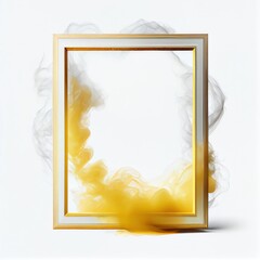 Yellow swirling smoke square frame isolated on white background. Yellow color abstract vapour . Ai generated square frame design.