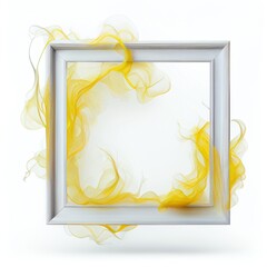 Yellow swirling smoke square frame isolated on white background. Yellow color abstract vapour . Ai generated square frame design.