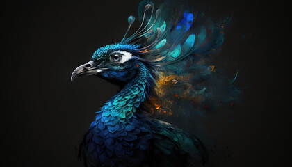 Obraz premium Peacock abstract wallpaper. Contrast background Peafowl in vivid colors generative ai