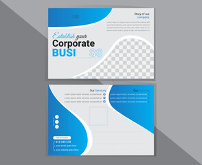 Post card design for corporate business with abstract shape design, vector post card design template for business