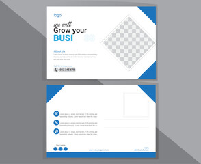 Modern post card design for corporate business with abstract shape design, vector post card design template