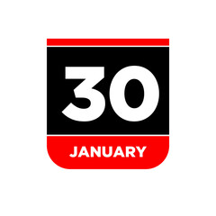 30th January vector calendar page. 30 Jan icon.