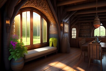  The Enchanted Wood House. Generative AI. 