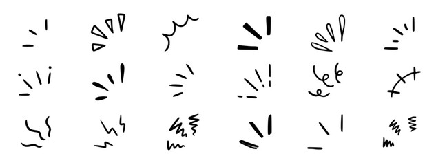 Doodle shine sunburst sparkle ray elements. Hand drawn pop surprise line frame for title headline illustration. Doodle vector illustration