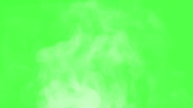 Boiling Pot Creates Hot Steam. Chroma key. White Steam rises from a large pot that is behind the scenes. Green background. Filmed at a speed of 120fps