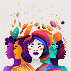 Celebrate diversity month. Embrace equity movement. Bright colors illustration. Generative AI