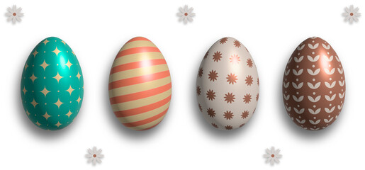 Set of 3d easter eggs  on transparent background. PNG illustration.