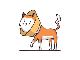 Cat wearing a pet cone collar vector cartoon illustration isolated on white