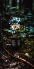 a_beautiful_flower_growing_inside_a_broken_light_bulb_on_Generative AI