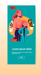 mother walking with her little child loving family parenthood childcare concept mothers day card template