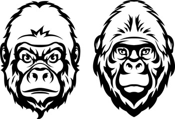 Hand drawn face of monkey. Gorilla illustration mascot art.