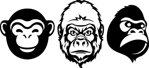 Hand drawn face of monkey. Gorilla illustration mascot art.