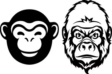 Hand drawn face of monkey. Gorilla illustration mascot art.