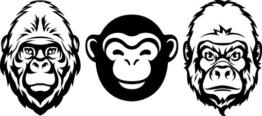 Hand drawn face of monkey. Gorilla illustration mascot art.