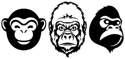 Hand drawn face of monkey. Gorilla illustration mascot art.