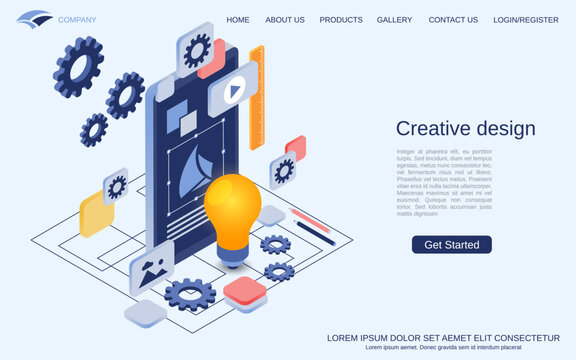 Creative design, digital art modern 3d isometric style vector concept illustration. Smartphone cartoon icon. Landing page design template