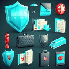 3d_business_icon_set._Calculator_safe_wallet_with_money
