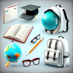 School_and_education_icons_3d_render_vector_set._School