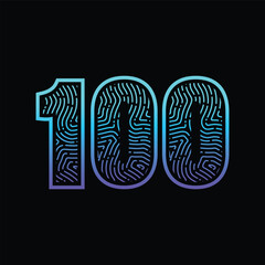 100 Number Fingerprint Logo Design Template Inspiration, Vector Illustration.