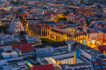 Sunset panorama view of Dresden with Marktplatz square, Germany