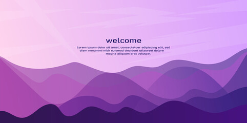 Minimalist wavy panoramic background. Color gradient hills. Wave futuristic concept. Colorful wallpapers. Clear sky. Flat design for website, landing page. Evening sunset scene.