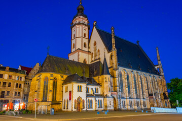 Sunrise view of Saint Thomas church in German town Leipzig