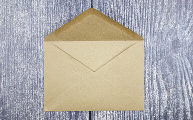 Empty paper envelope top view. Envelope for writing minimalism style.