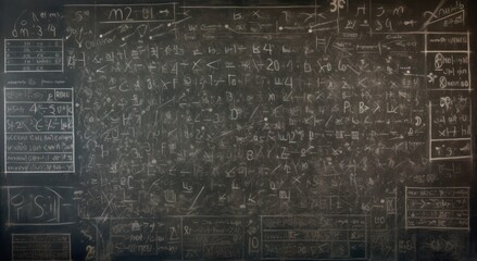 blackboard background with mathematical formulas, generative ai