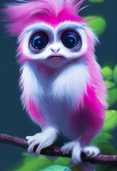 Obraz premium Funny adorable portrait headshot of cute cotton top tamarin. South American land animal standing facing front. Looking to camera. Watercolor illustration. AI generated vertical artistic poster.