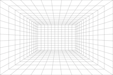 Foto op Canvas Room projection grid in futuristic 3d style. Outline futuristic grid background, room projection. Wireframe grid template in perspective view. Vector © Yevhenii